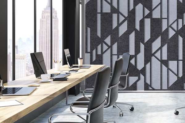 Open office with glass board room in New York Image of acoustical walls