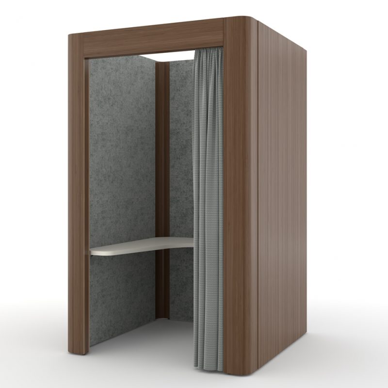 Image of focus room with l shaped desk with curtain door