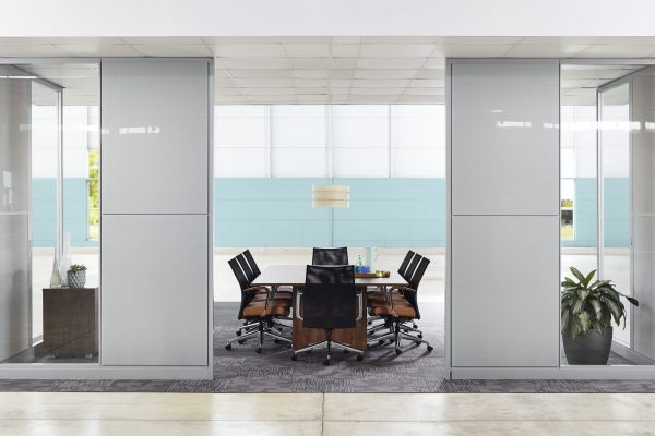 Image of conference room with architectural glass and solid walls