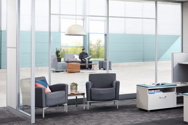 Image of architectural walls used for division of office space and hallway