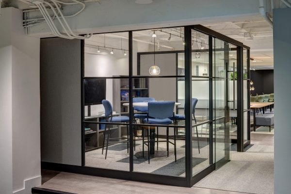 Image of glass cornice high architectural wall for a conference room